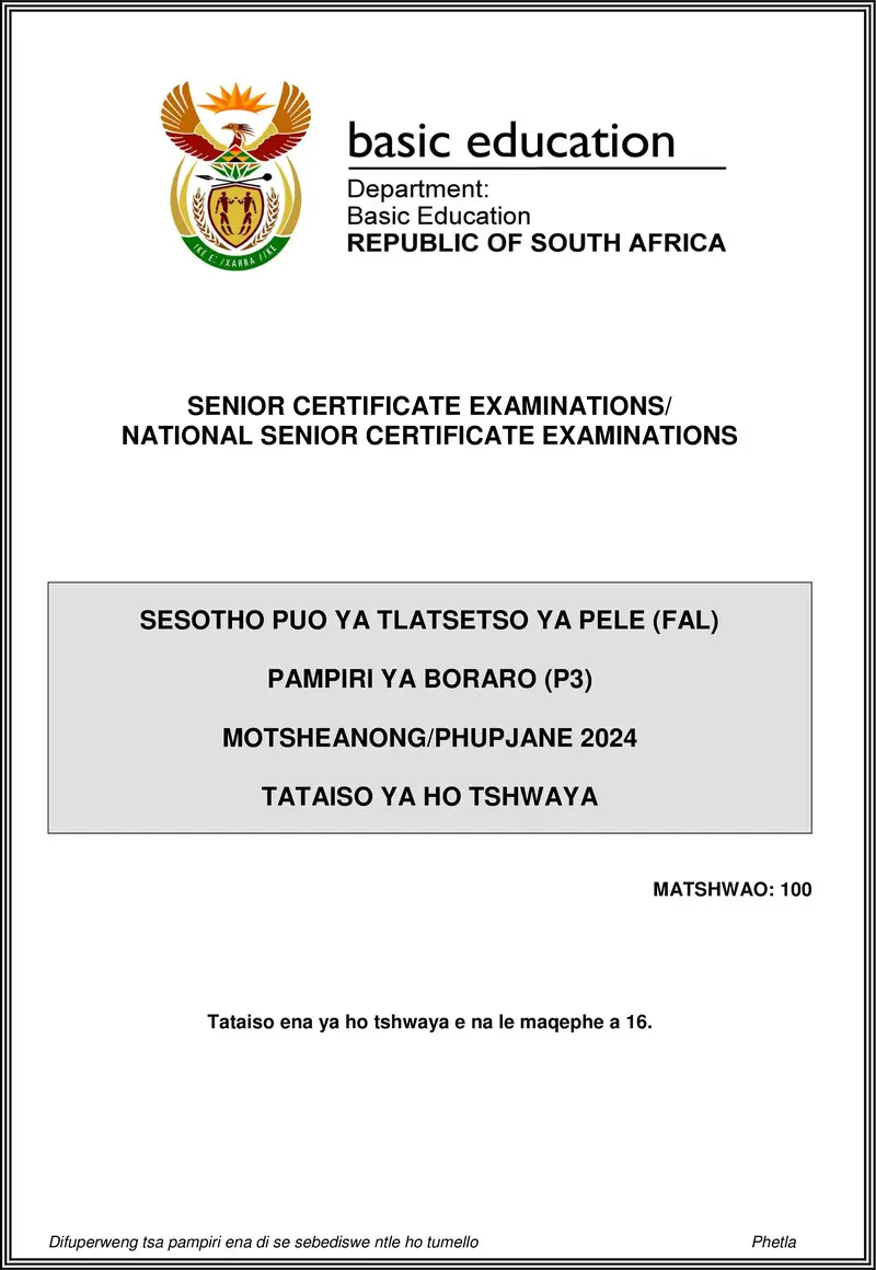 Sesotho Fal P3 May June 2024 Mg