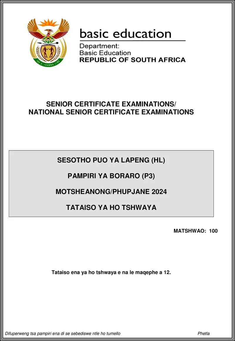 Sesotho Hl P3 May June 2024 Mg