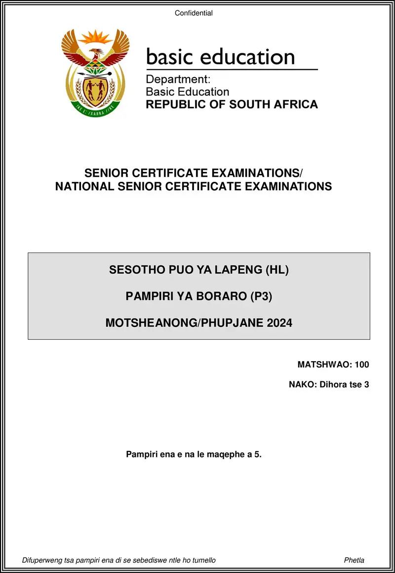 Sesotho Hl P3 May June 2024