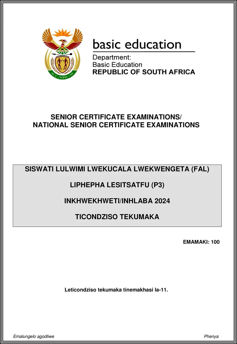 Siswati Fal P3 May June 2024 Mg