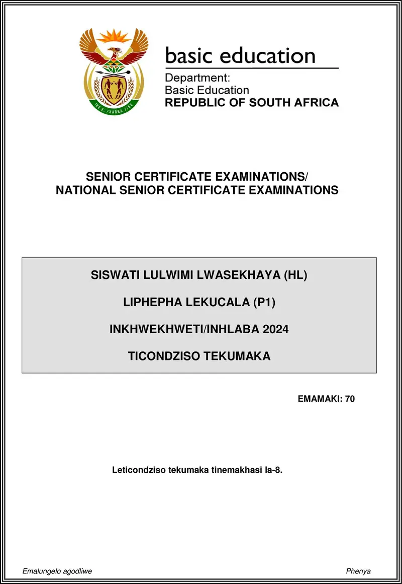 Siswati Hl P1 May June 2024 Mg