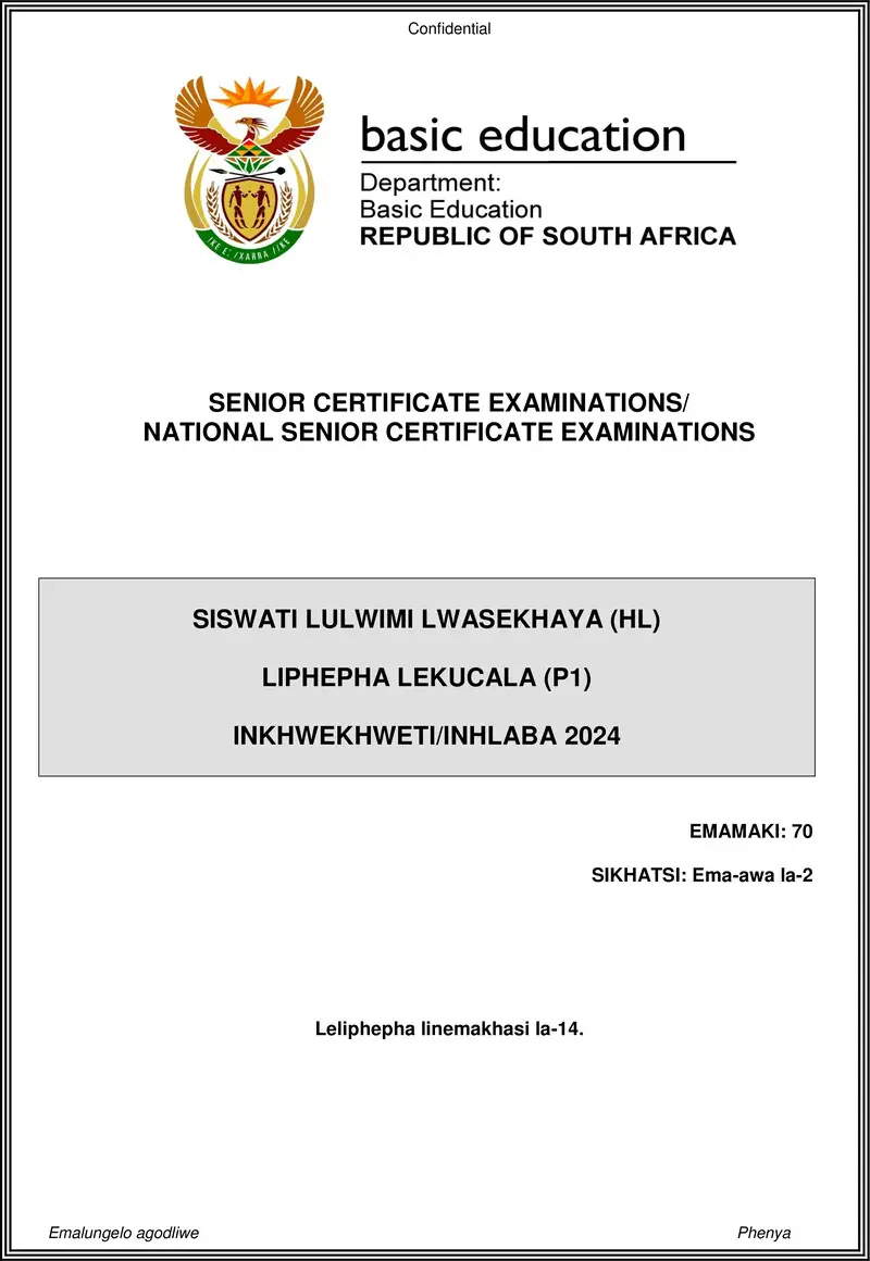 Siswati Hl P1 May June 2024