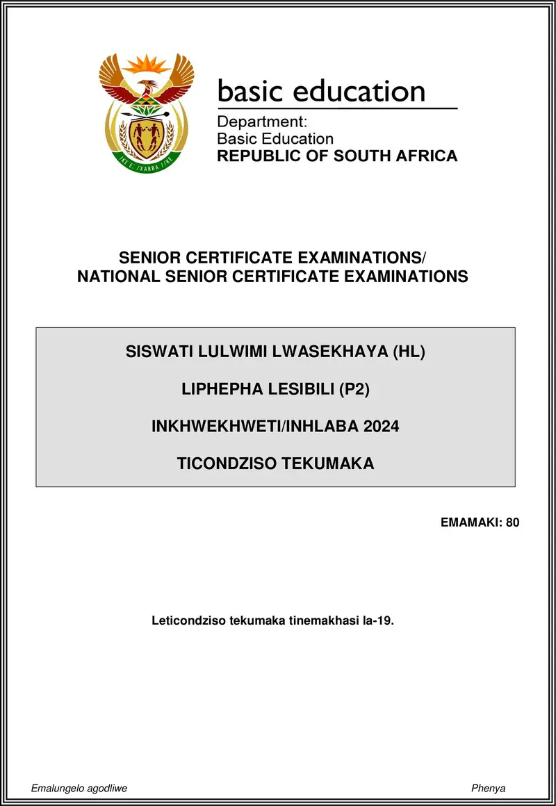 Siswati Hl P2 May June 2024 Mg