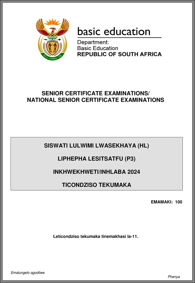 Siswati Hl P3 May June 2024 Mg