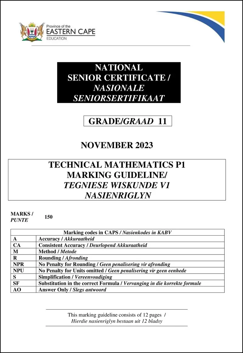 Tech Maths P1 Memo Gr11 Nov2023 Afr English