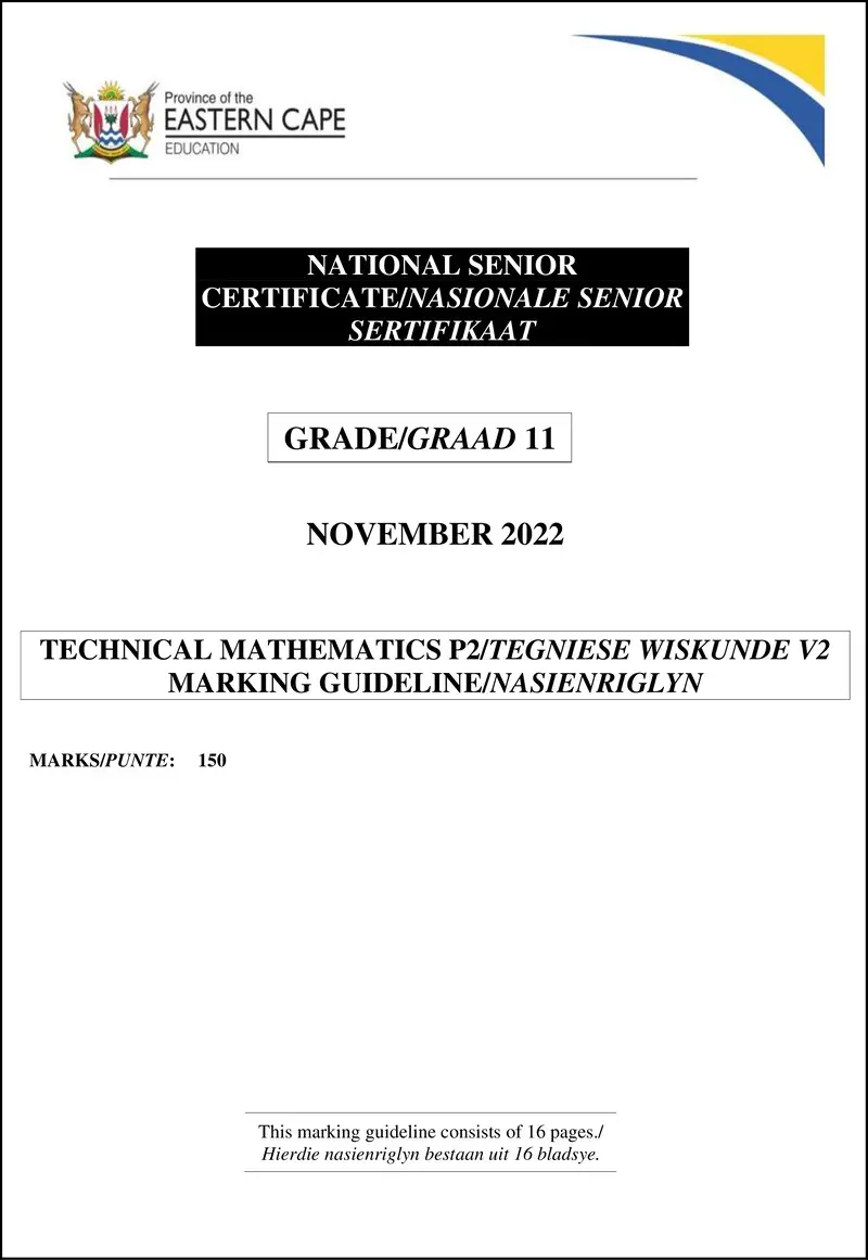 Tech Maths P2 Gr11 Memo Nov2022 Afrikaans English