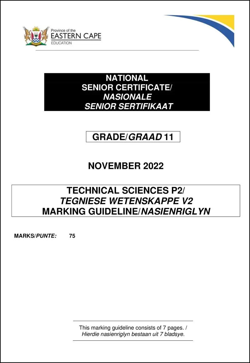 Tech Sciences P2 Gr11 Memo Nov2022 Afr Engl