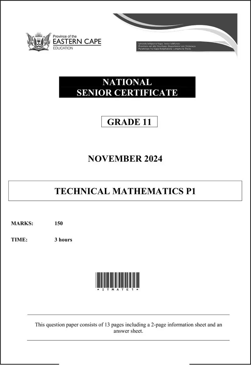 Technical Mathematics P1 QP Gr11 Eng Dd