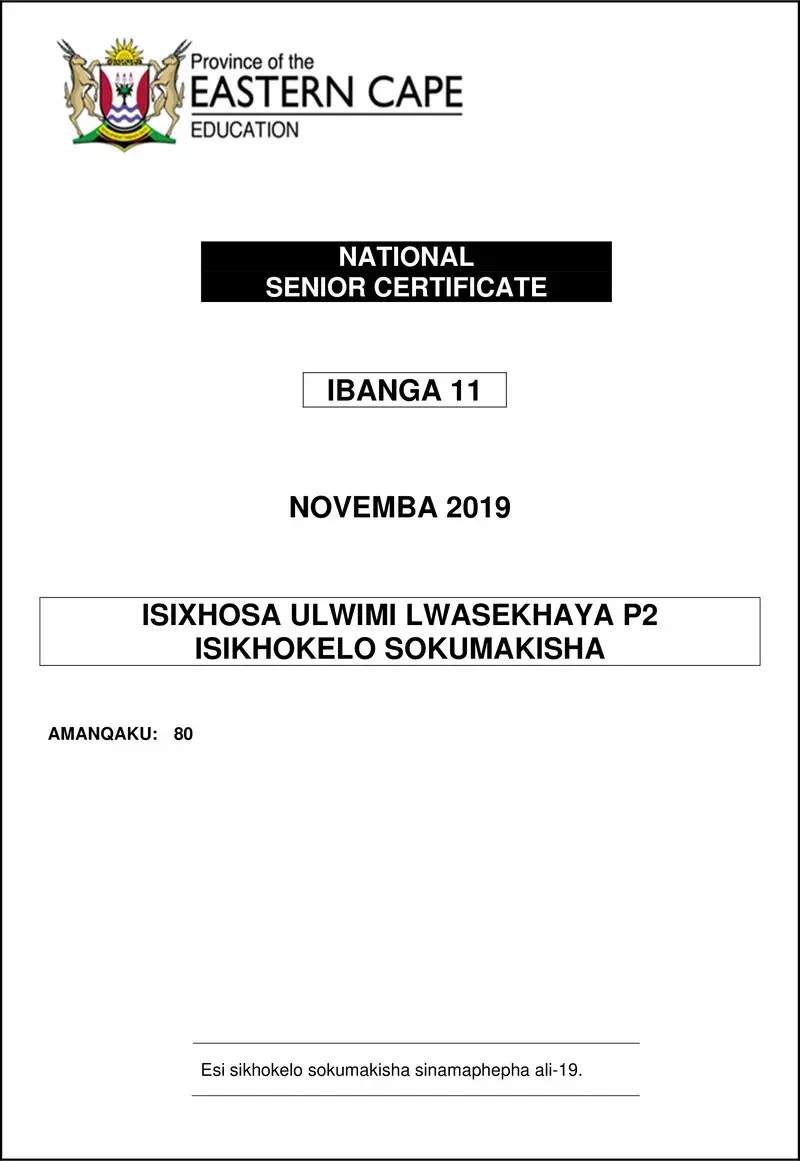 Xhosa Hl P2 Gr11 Memo Nov2019
