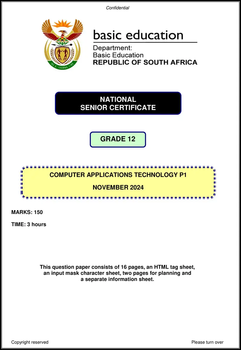 Grade 12 Computer Applications Technology past paper 2024 – computer applications technology p1 nov 2024 eng gr12