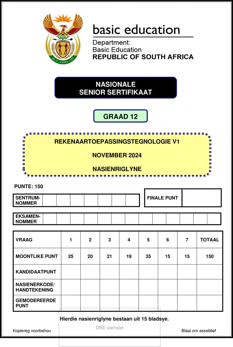 Grade 12 Computer Applications Technology past paper 2024 – computer applications technology p1 nov 2024 mg afr gr12