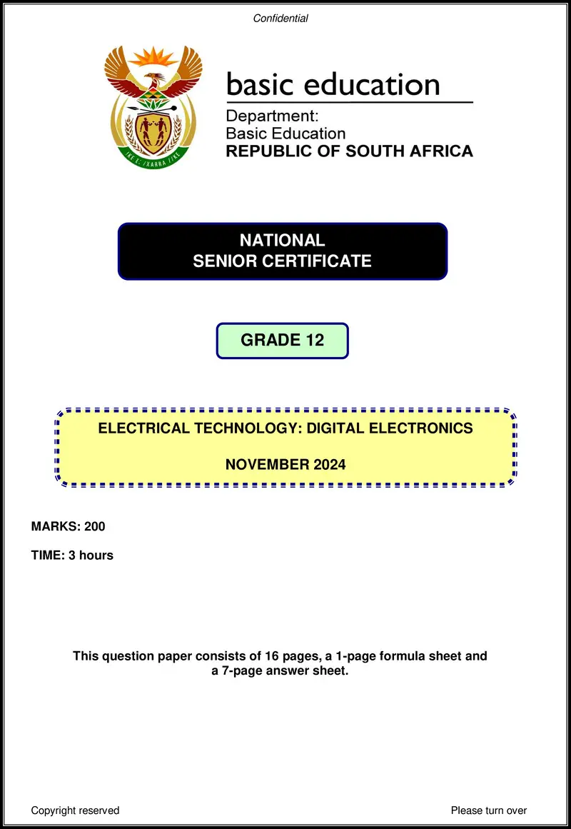 Grade 12 Electrical Technology past paper 2024 – electrical technology nov 2024 digital eng gr12