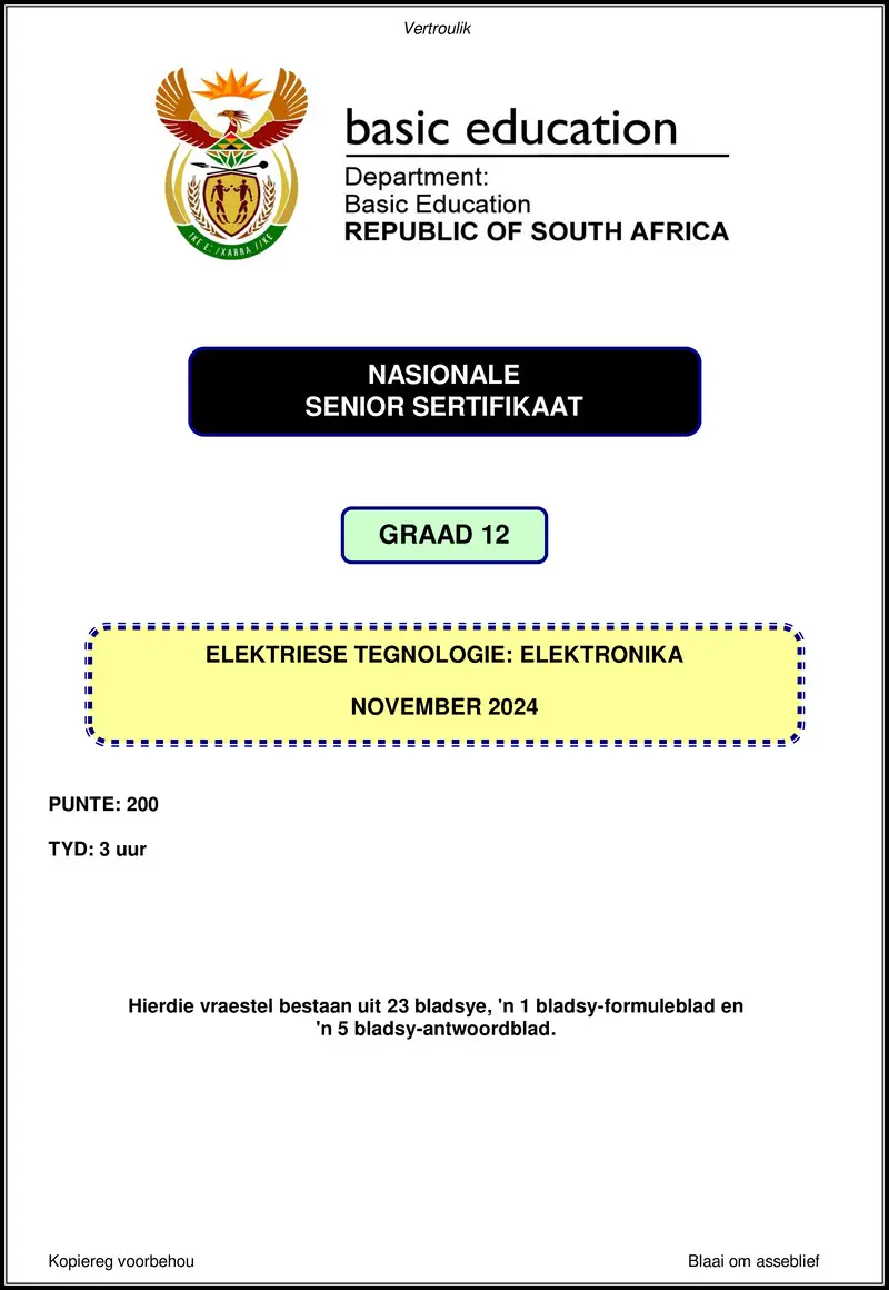 Grade 12 Electrical Technology past paper 2024 – electrical technology nov 2024 electronics afr gr12