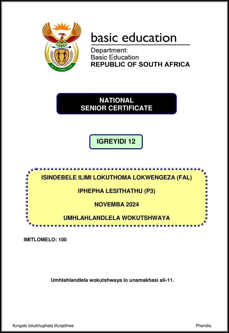 Isindebele Fal P3 Nov 2024 Mg Gr12