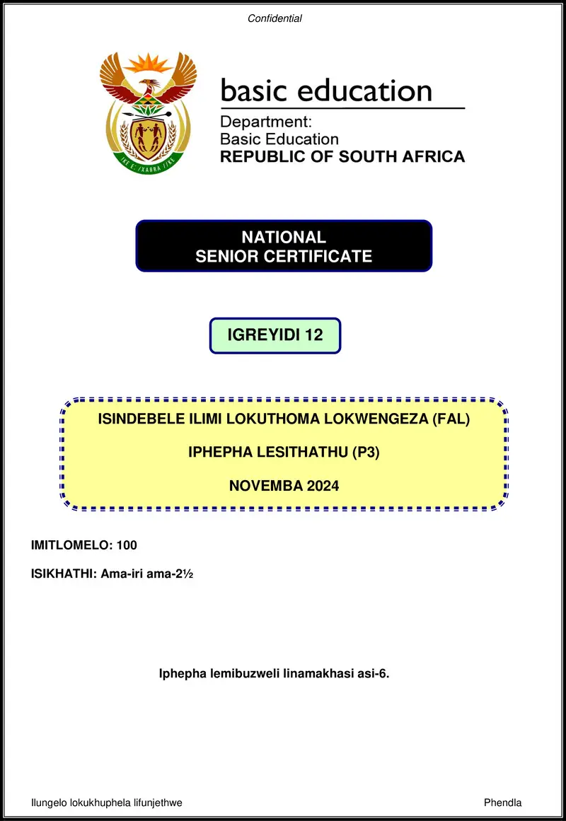 Isindebele Fal P3 Nov 2024 Gr12
