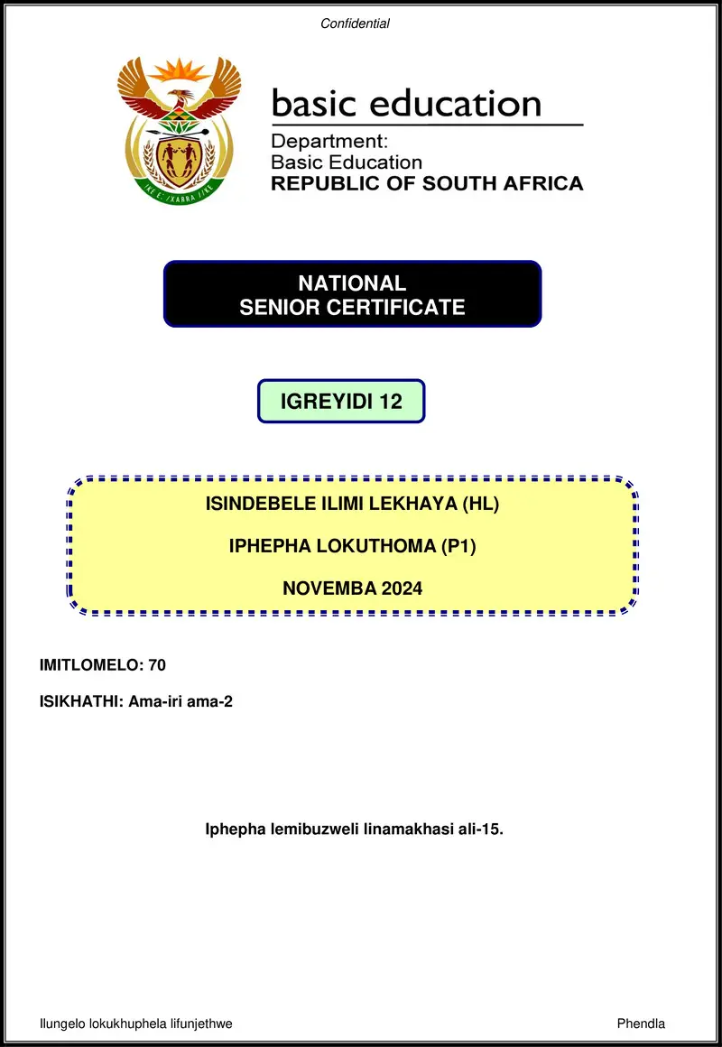 Isindebele Hl P1 Nov 2024 Gr12