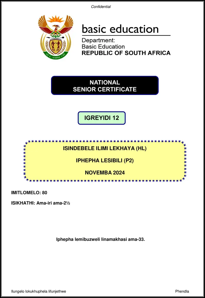 Isindebele Hl P2 Nov 2024 Gr12
