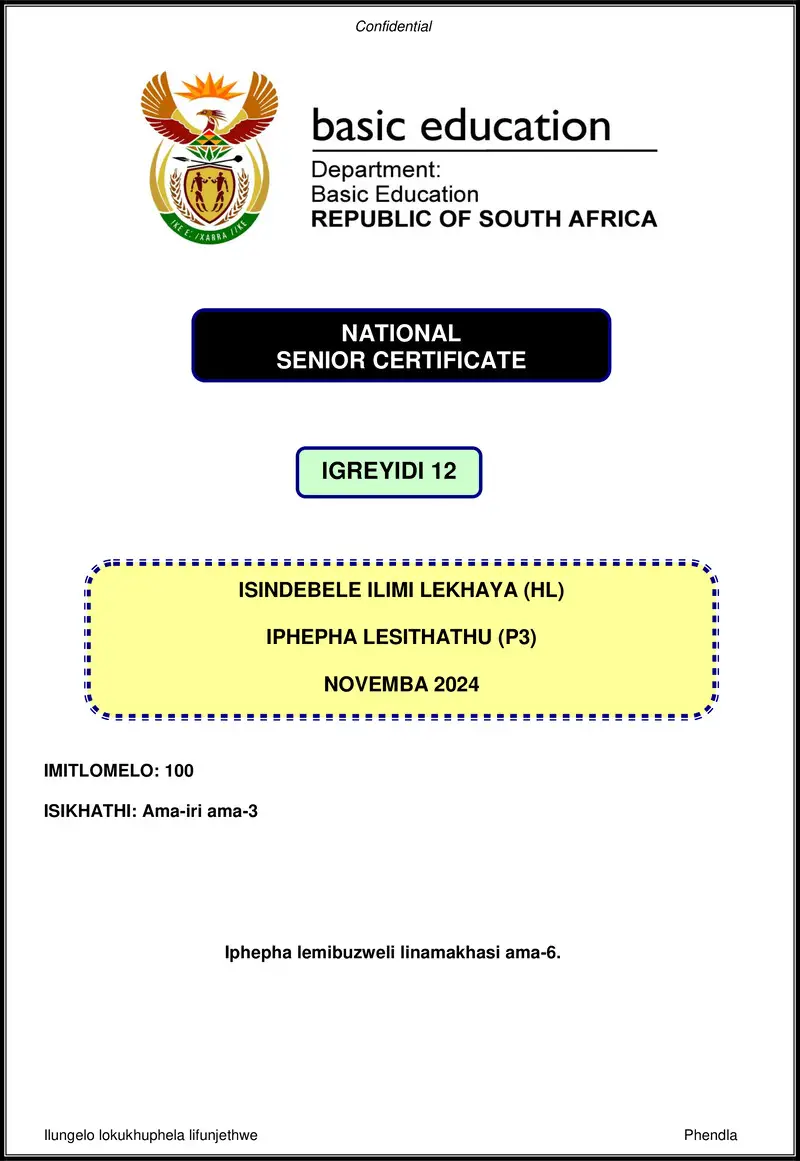 Isindebele Hl P3 Nov 2024 Gr12