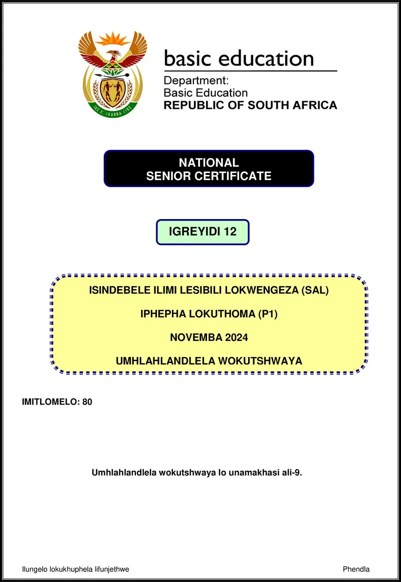 Isindebele Sal P1 Nov 2024 Mg Gr12