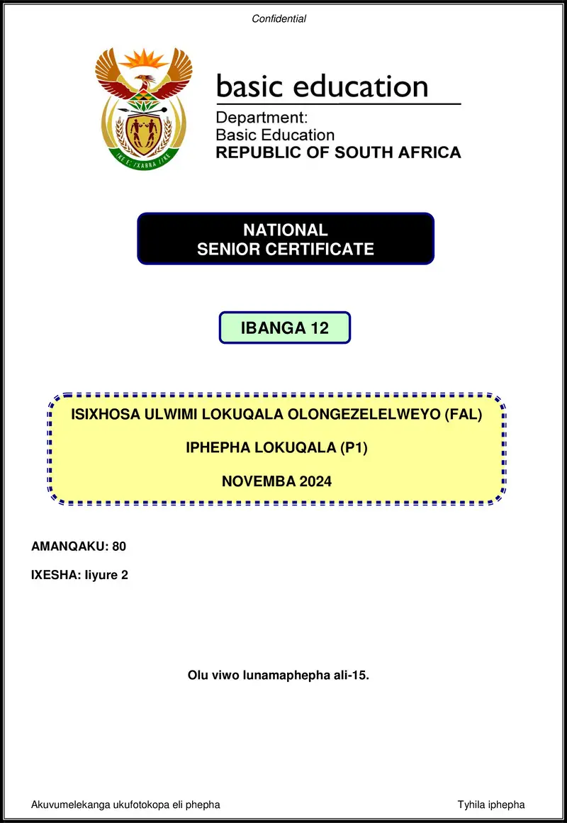 Isixhosa Fal P1 Nov 2024 Gr12