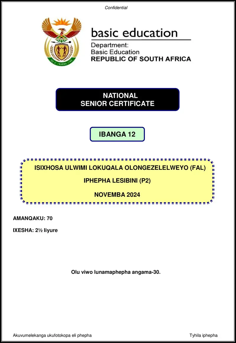 Isixhosa Fal P2 Nov 2024 Gr12
