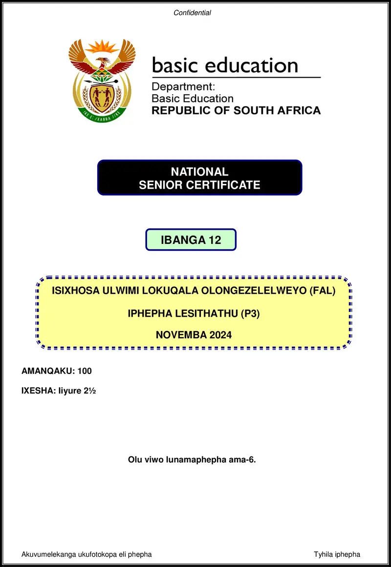 Isixhosa Fal P3 Nov 2024 Gr12
