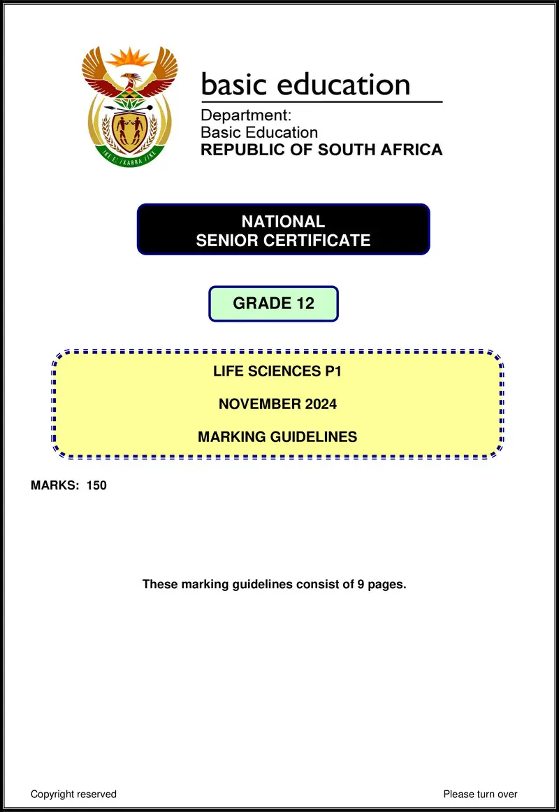 Grade 12 Life Sciences past paper 2024 – life sciences p1 nov mg 2024 eng gr12
