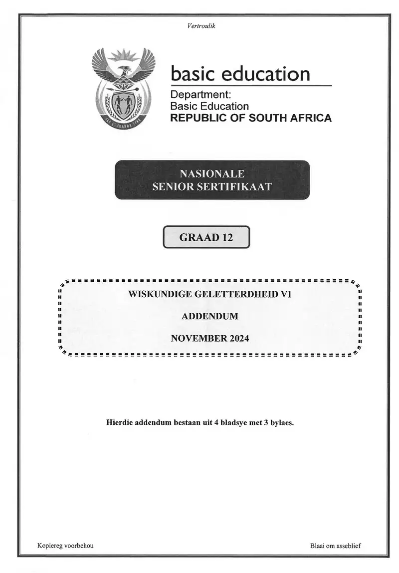 Grade 12 Mathematical Literacy past paper 2024 – mathematical literacy p1 nov 2024 addendum afr gr12