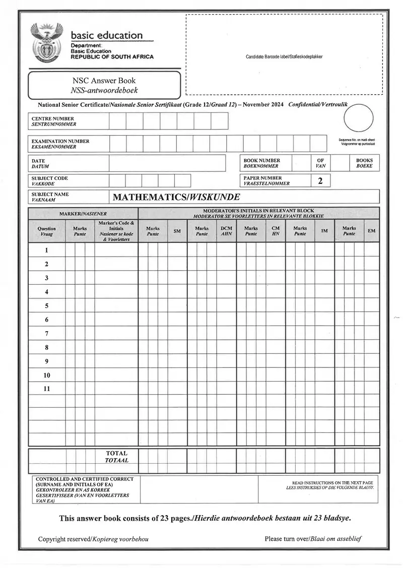 Mathematics P2 Nov 2024 Answer Book Afr Eng Gr12