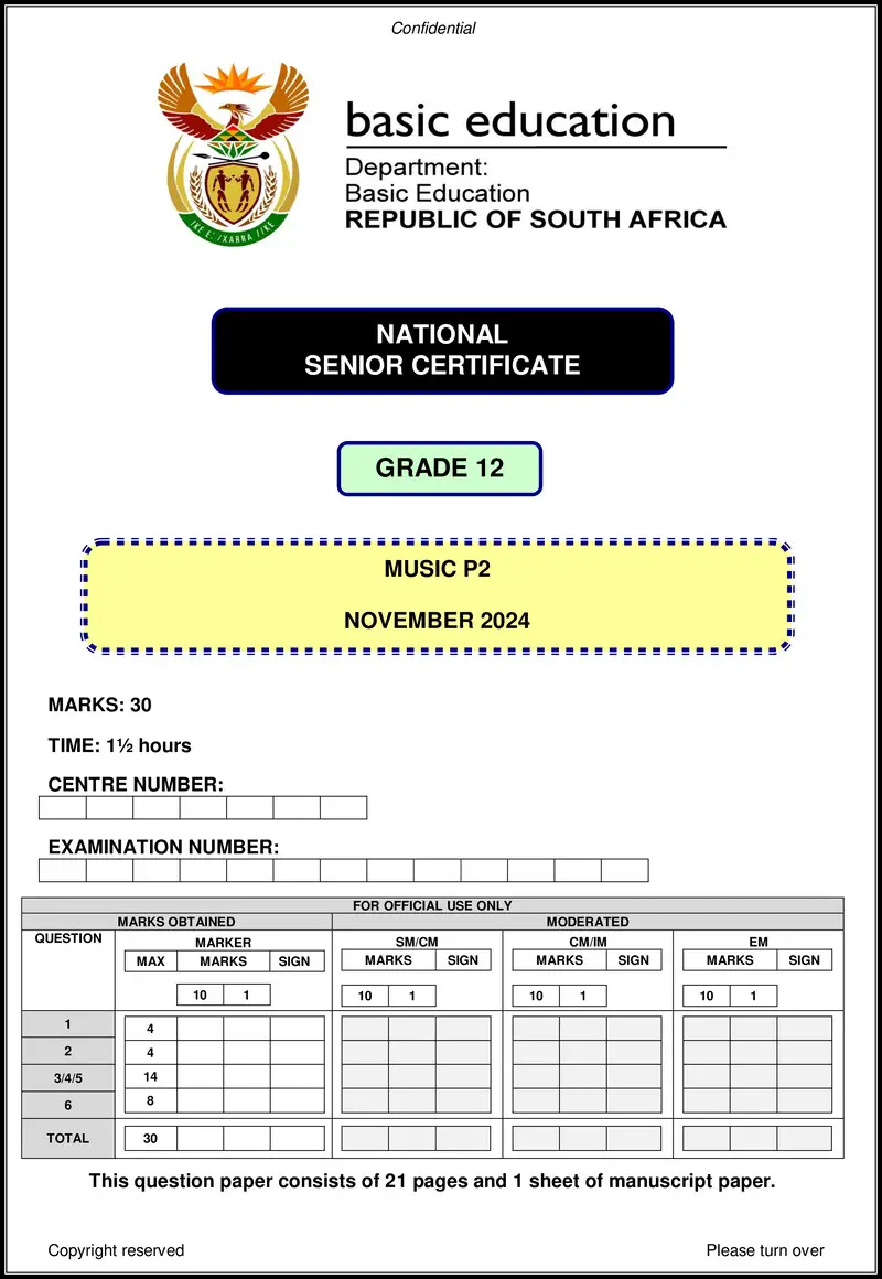 Grade 12 Music past paper 2024 – music p2 nov 2024 eng gr12