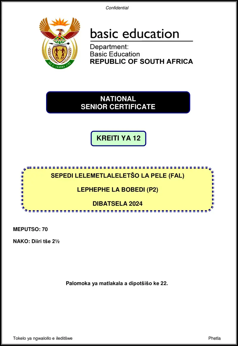 Grade 12 Sepedi past paper 2024 – sepedi fal p2 nov 2024 gr12