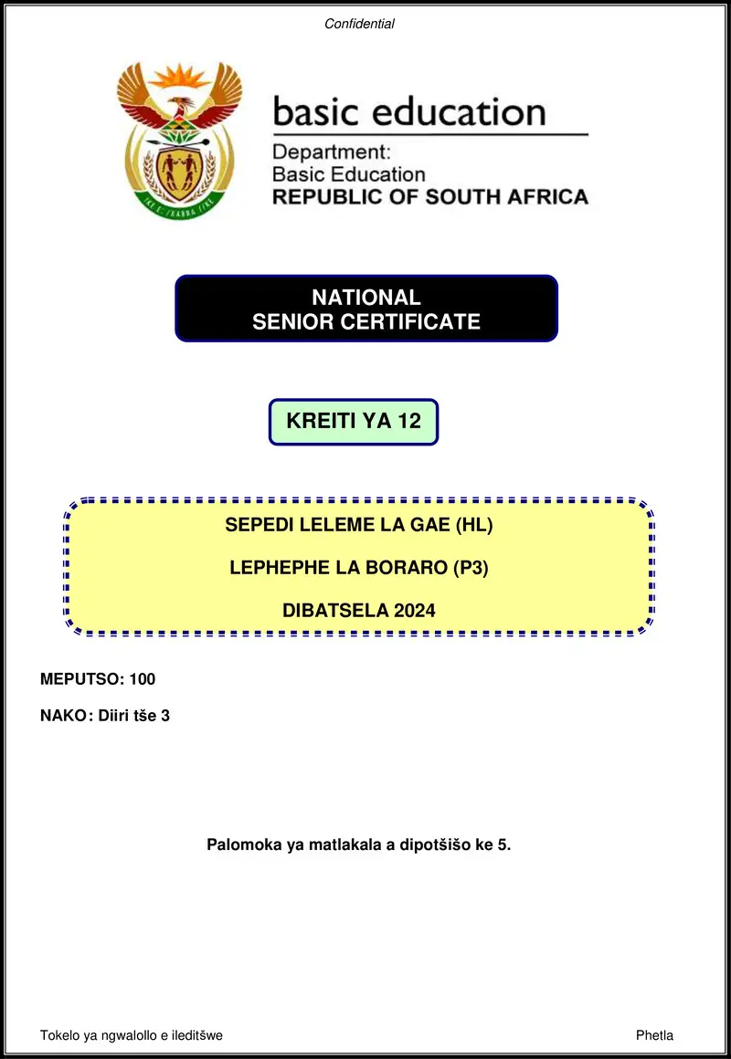 Grade 12 Sepedi past paper 2024 – sepedi hl p3 nov 2024 gr12