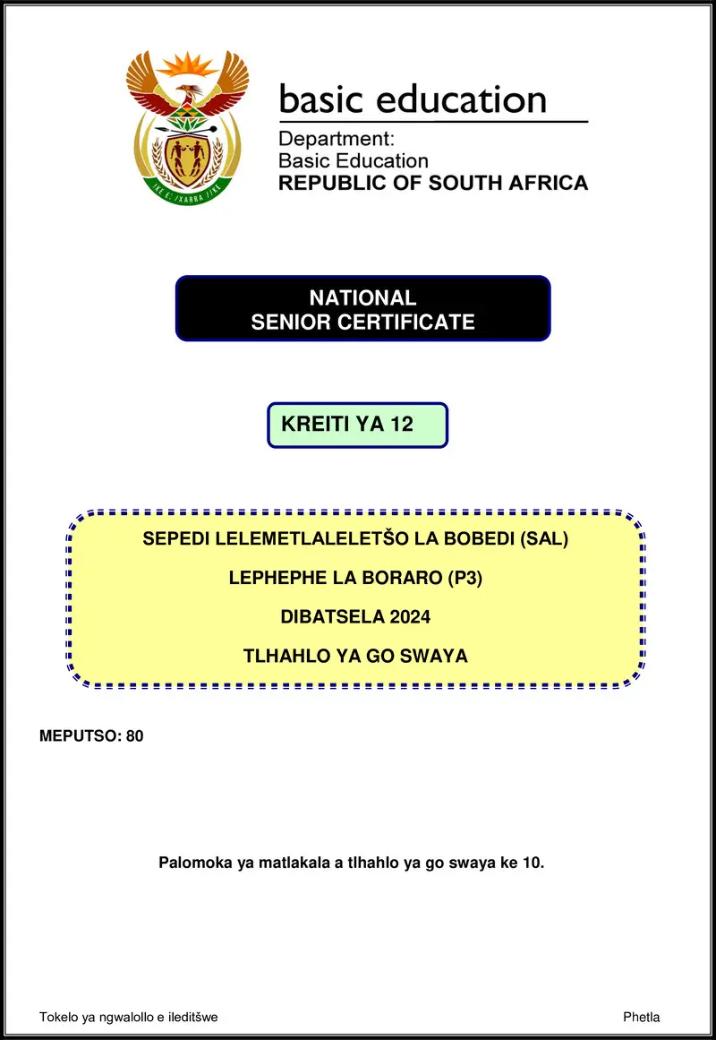 Grade 12 Sepedi past paper 2024 – sepedi sal p3 nov 2024 mg gr12