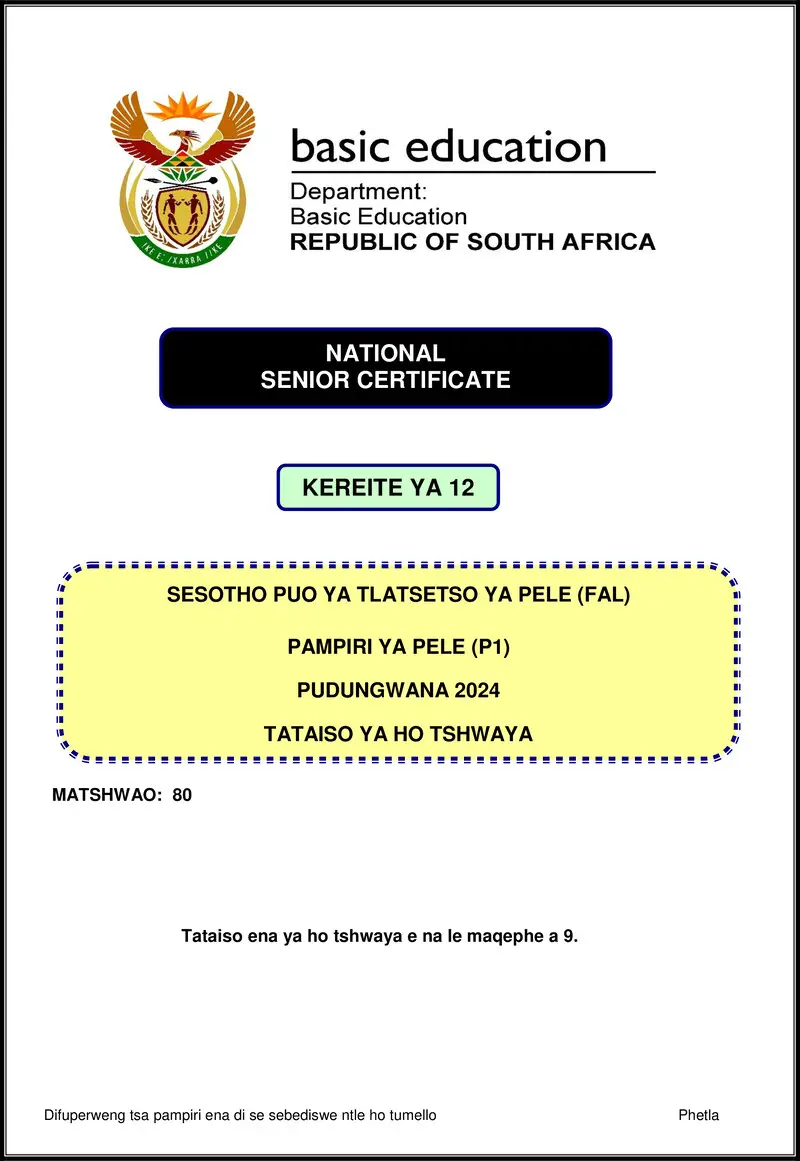 Sesotho Fal P1 Nov 2024 Mg Gr12