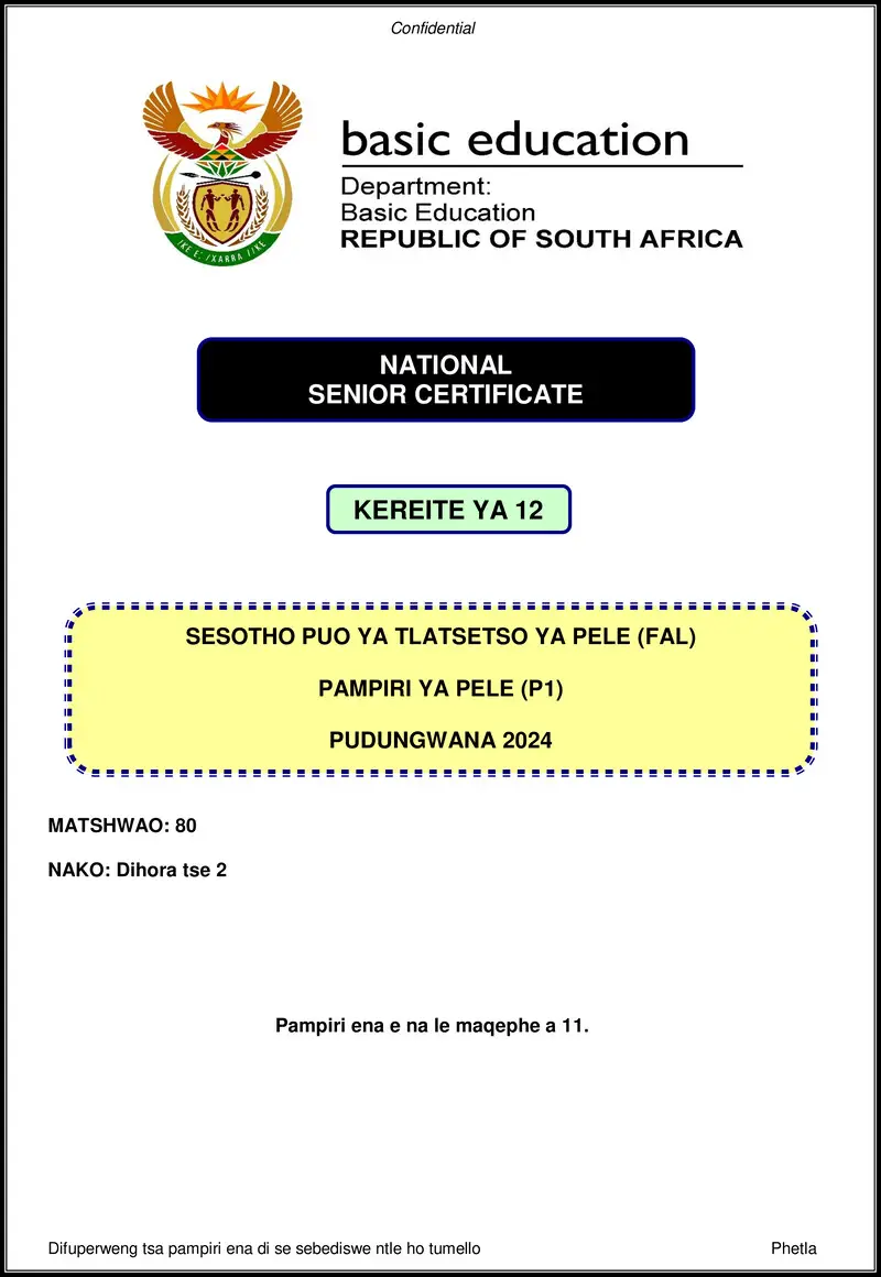 Sesotho Fal P1 Nov 2024 Gr12