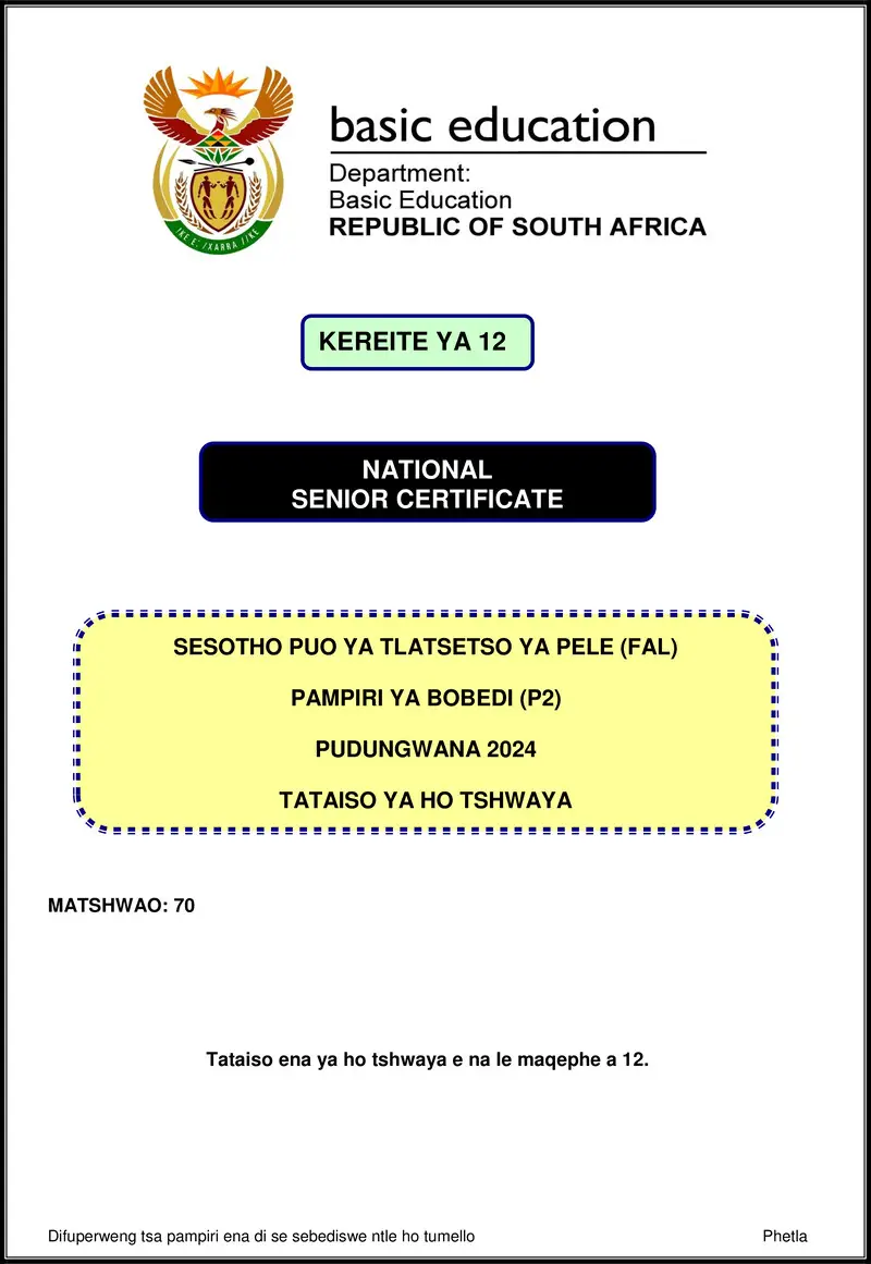 Sesotho Fal P2 Nov 2024 Mg Gr12