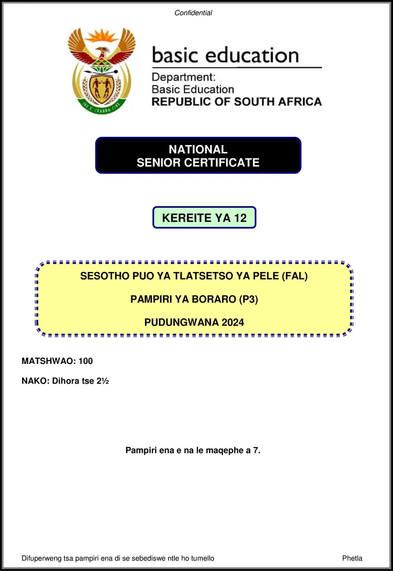 Sesotho Fal P3 Nov 2024 1 Gr12