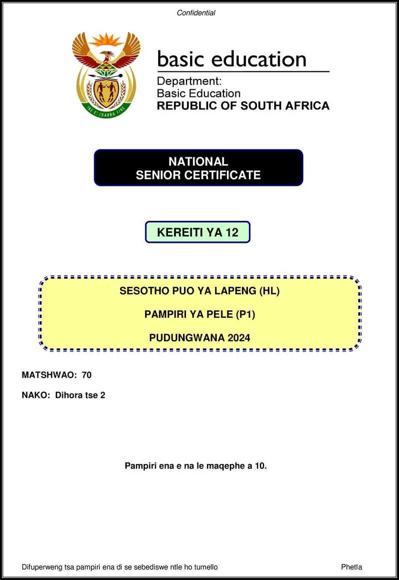 Sesotho Hl P1 Nov 2024 Gr12