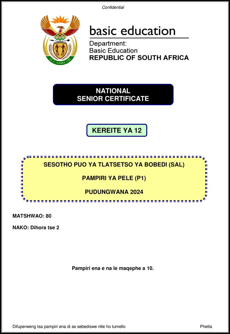 Sesotho Sal P1 Nov 2024 Gr12