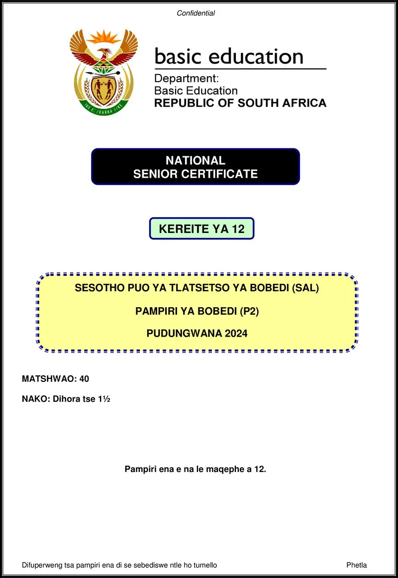Sesotho Sal P2 Nov 2024 Gr12