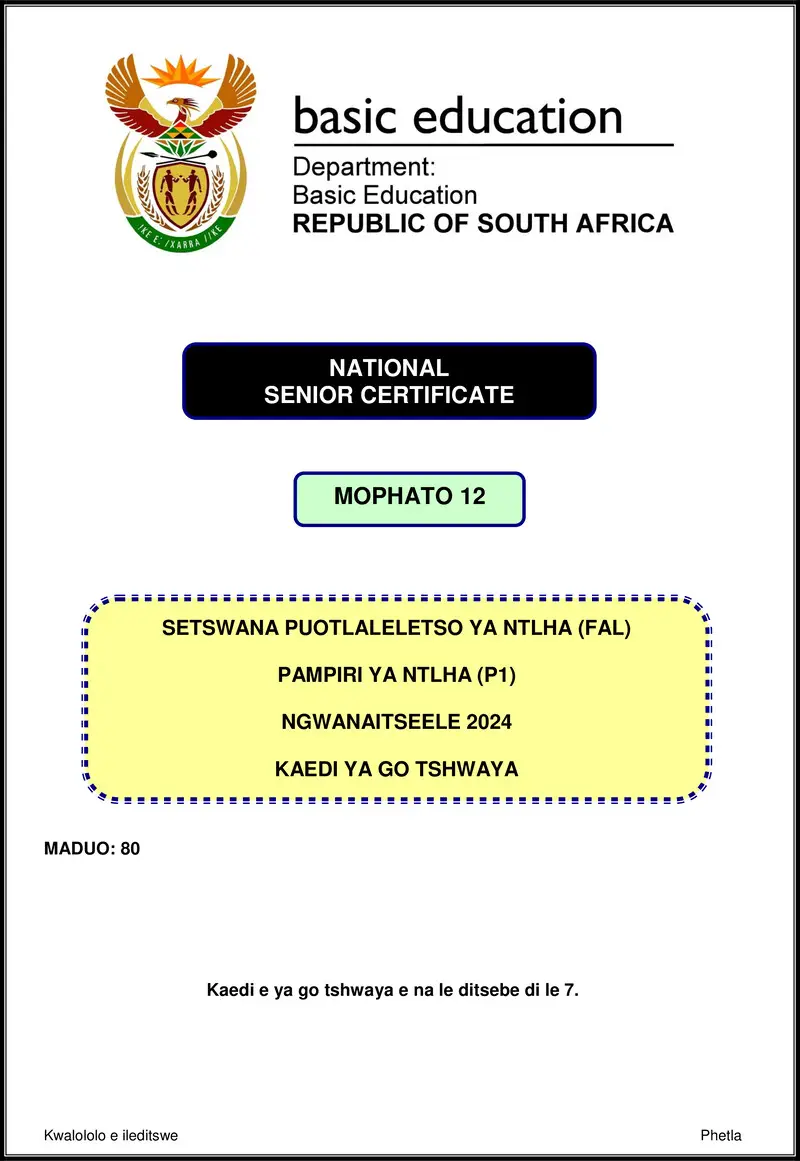 Setswana Fal P1 Nov 2024 Mg Gr12