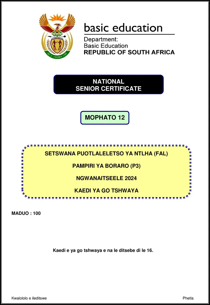 Setswana Fal P3 Nov 2024 Mg Gr12