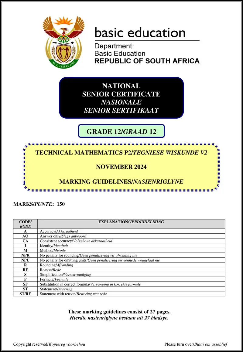 Grade 12 Technical Mathematics past paper 2024 – technical mathematics p2 nov 2024 mg afr eng gr12