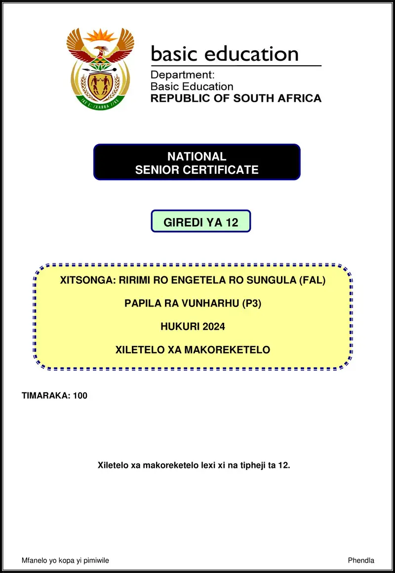 Xitsonga Fal P3 Nov 2024 Mg Gr12