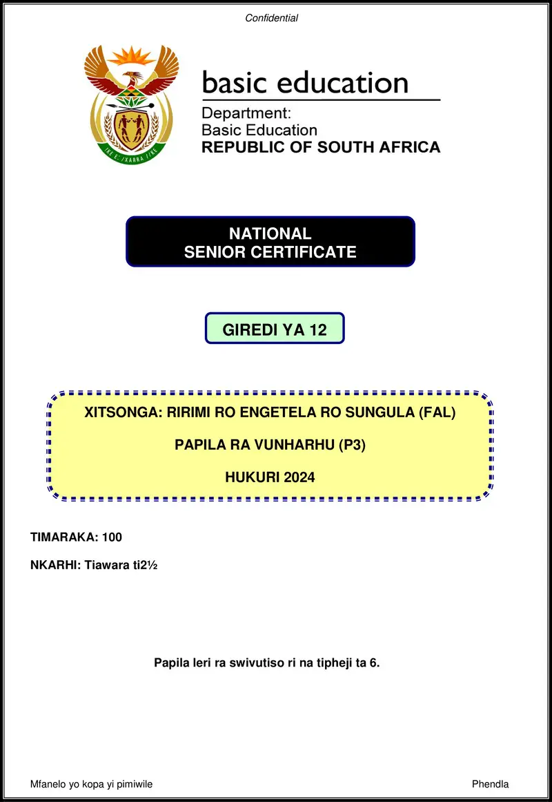 Xitsonga Fal P3 Nov 2024 Gr12
