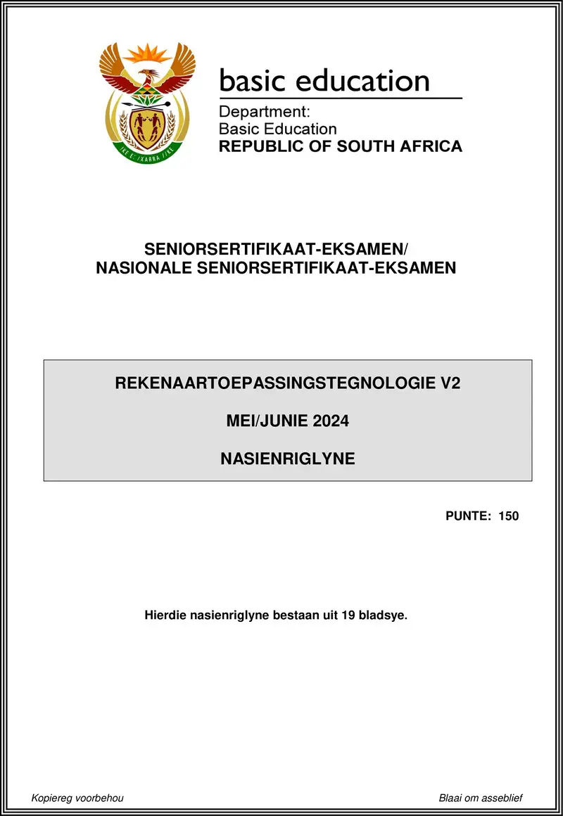 Grade 12 Computer Applications Technology past paper 2024 – computer applications technology p2 may june 2024 mg afr gr12