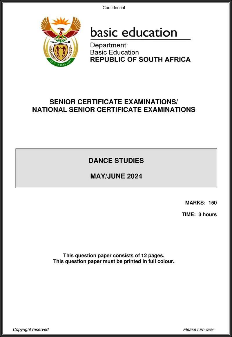 Grade 12 Dance past paper 2024 – dance studies may june 2024 eng gr12