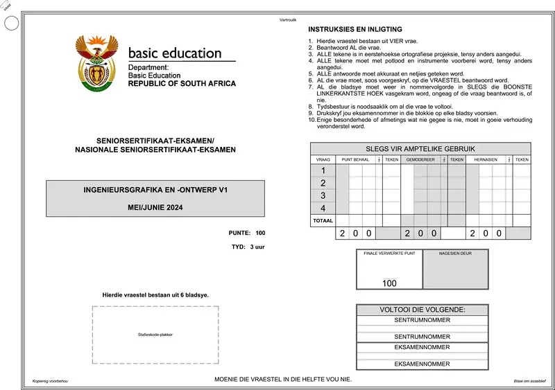 Engineering Graphics Design P1 May June 2024 Afr Gr12