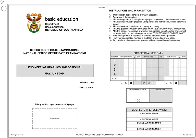 Grade 12 Design past paper 2024 – engineering graphics design p1 may june 2024 eng gr12
