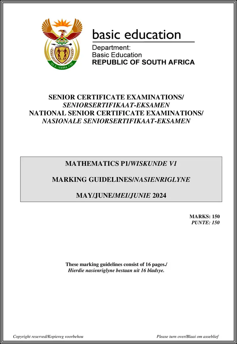 Grade 12 Mathematics past paper 2024 – mathematics p1 may june 2024 mg afr eng gr12
